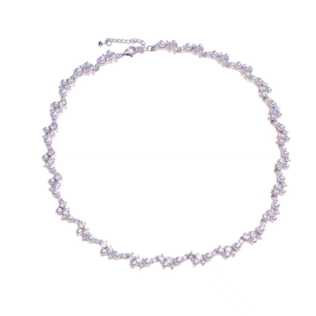 Pearl and diamond collarbone necklace