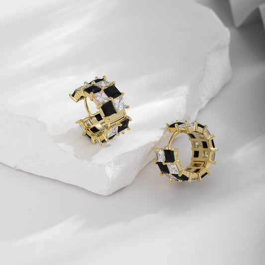 Black and White Checkerboard Zirconia Earrings
