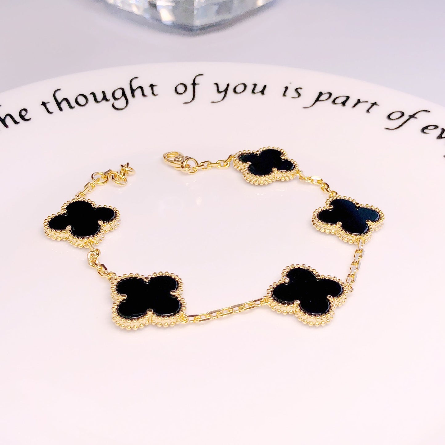 Four Leaf Clover Shape Green and Black Bracelet
