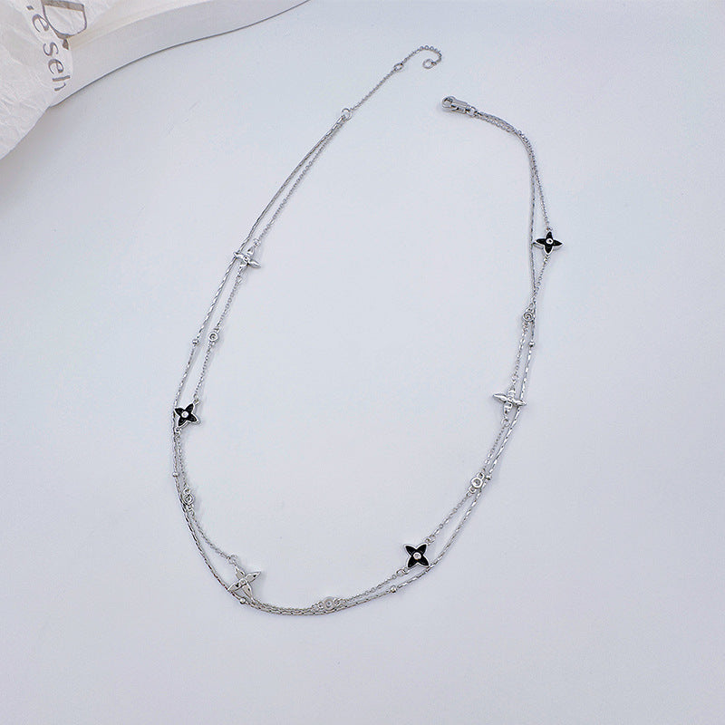 Four Leaf Clover Necklace in Micro Black