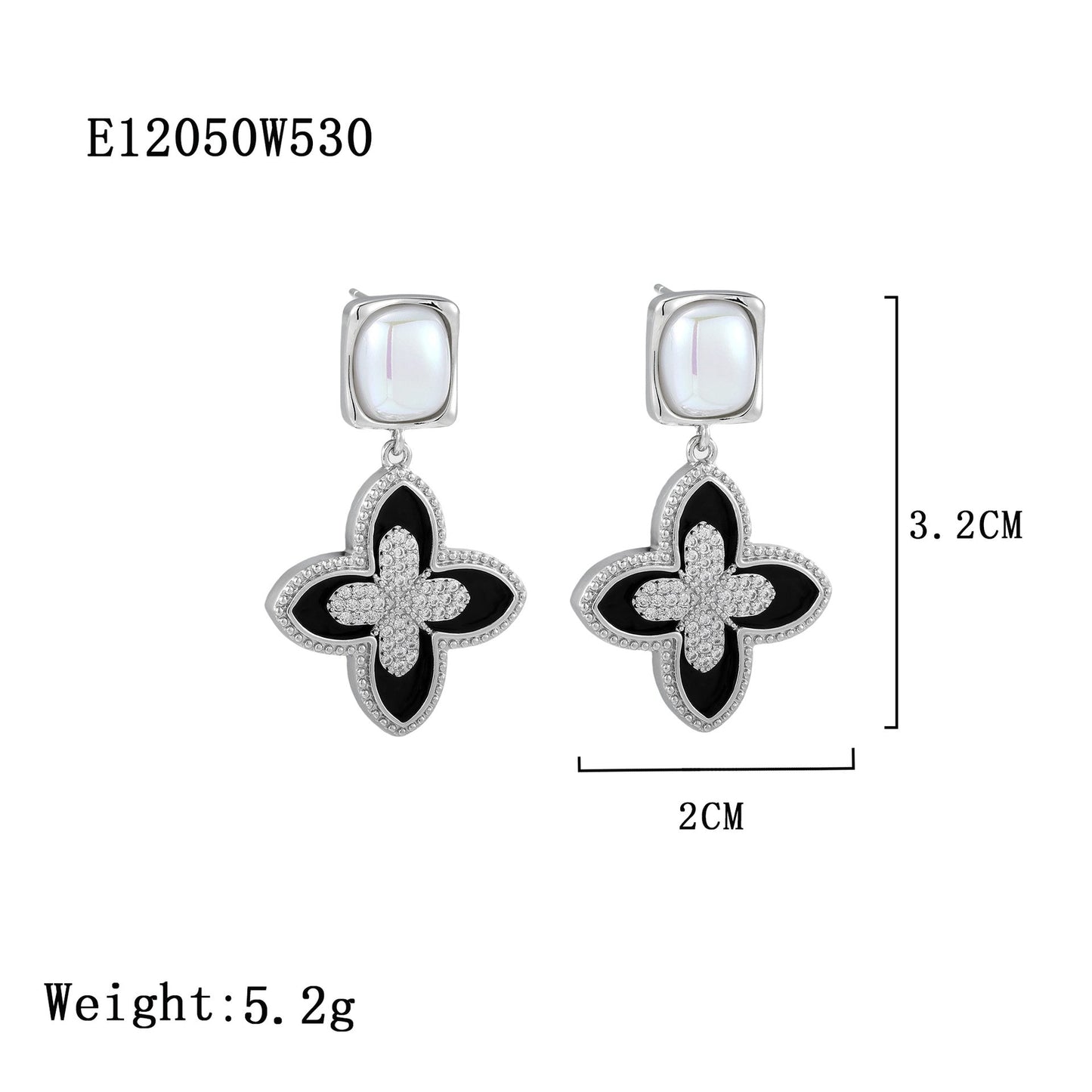 Four Leaf Clover Micropavé Black Earrings
