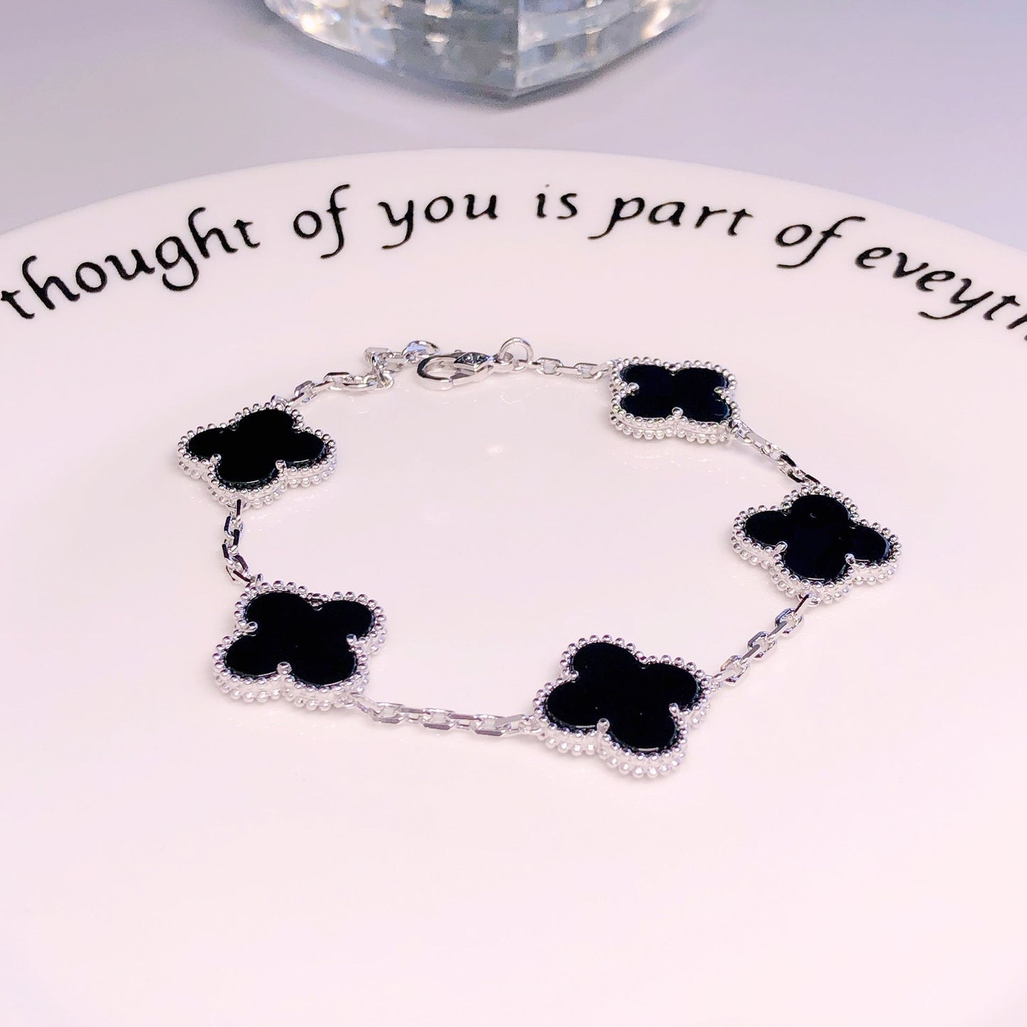 Four Leaf Clover Shape Green and Black Bracelet