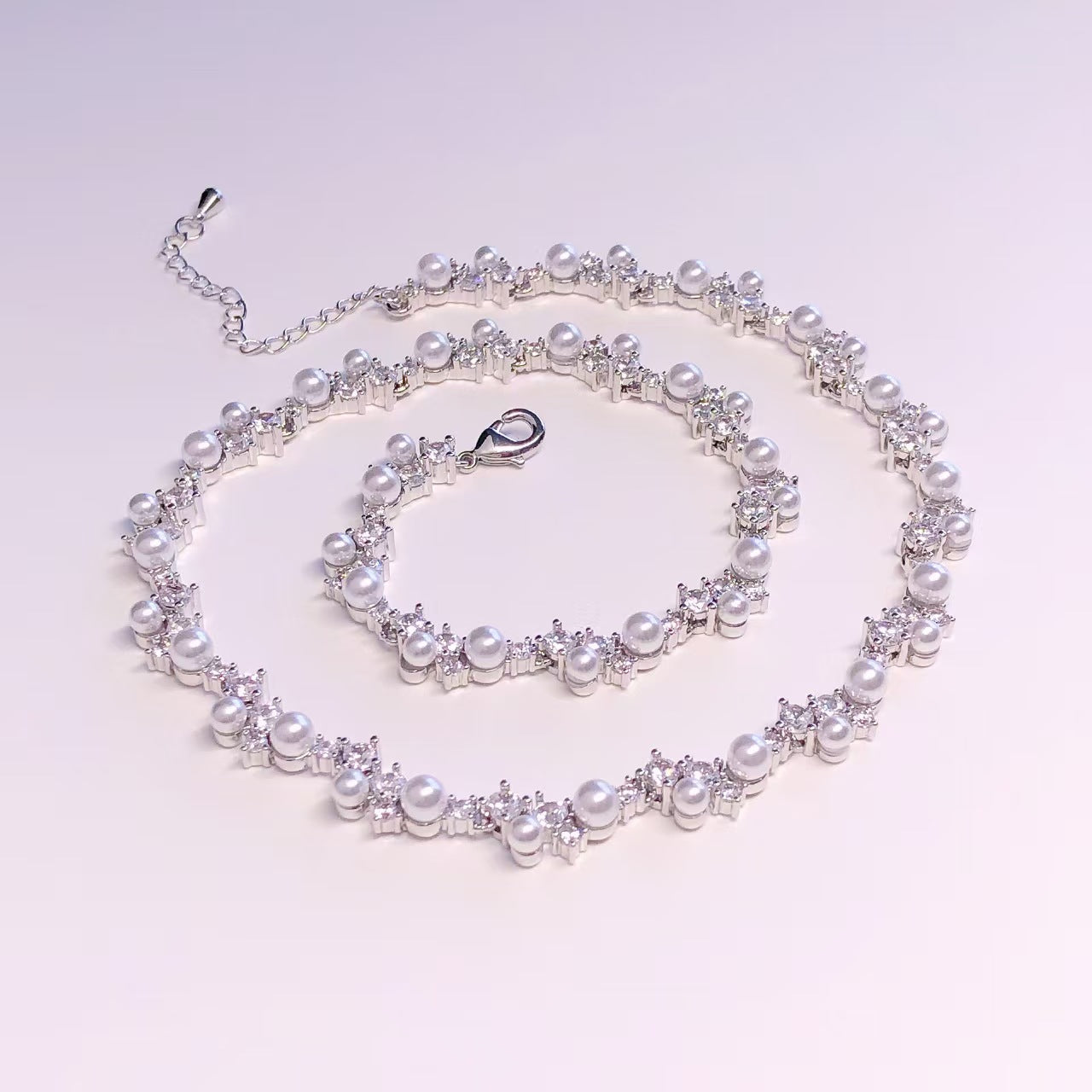 Pearl and diamond collarbone necklace
