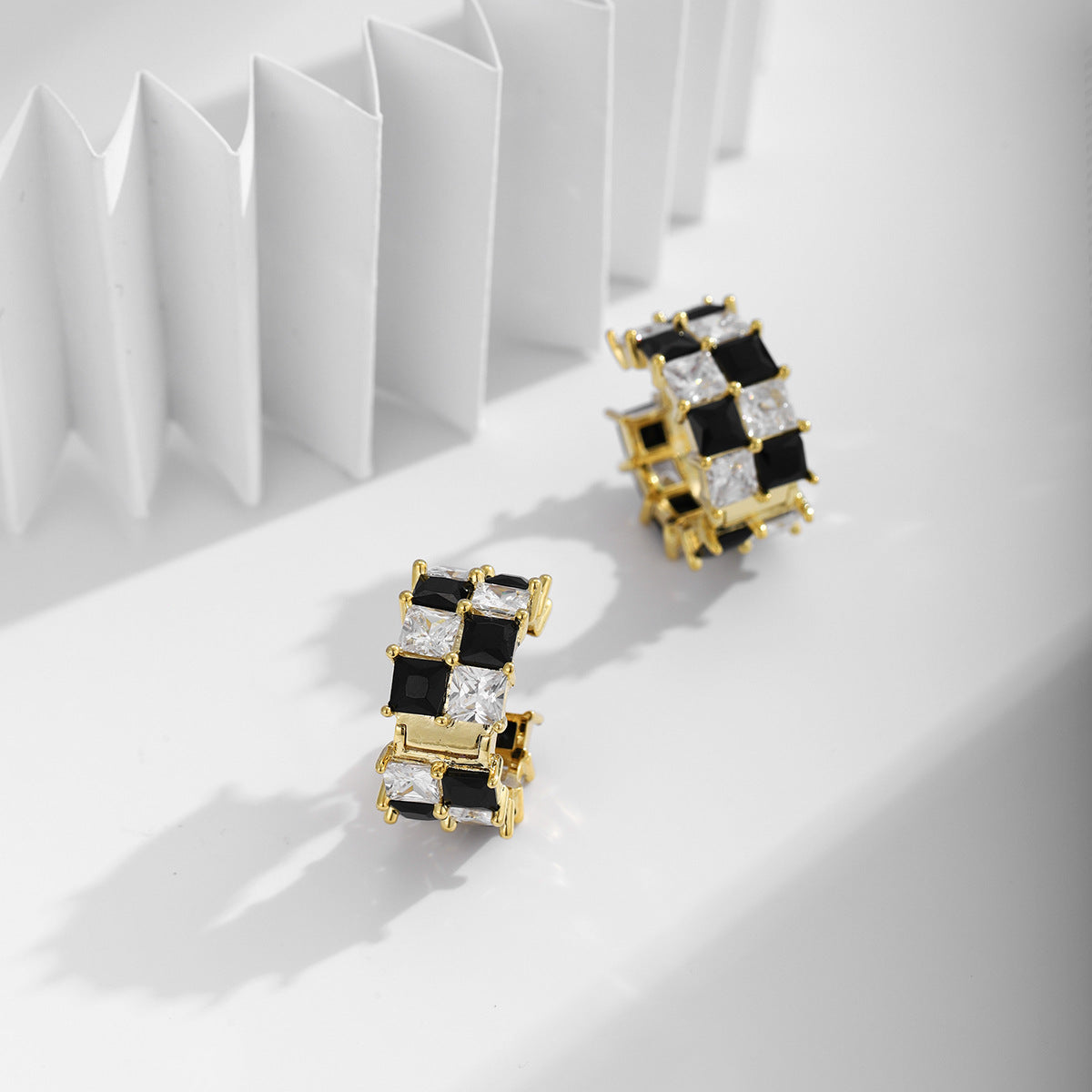 Black and White Checkerboard Zirconia Earrings