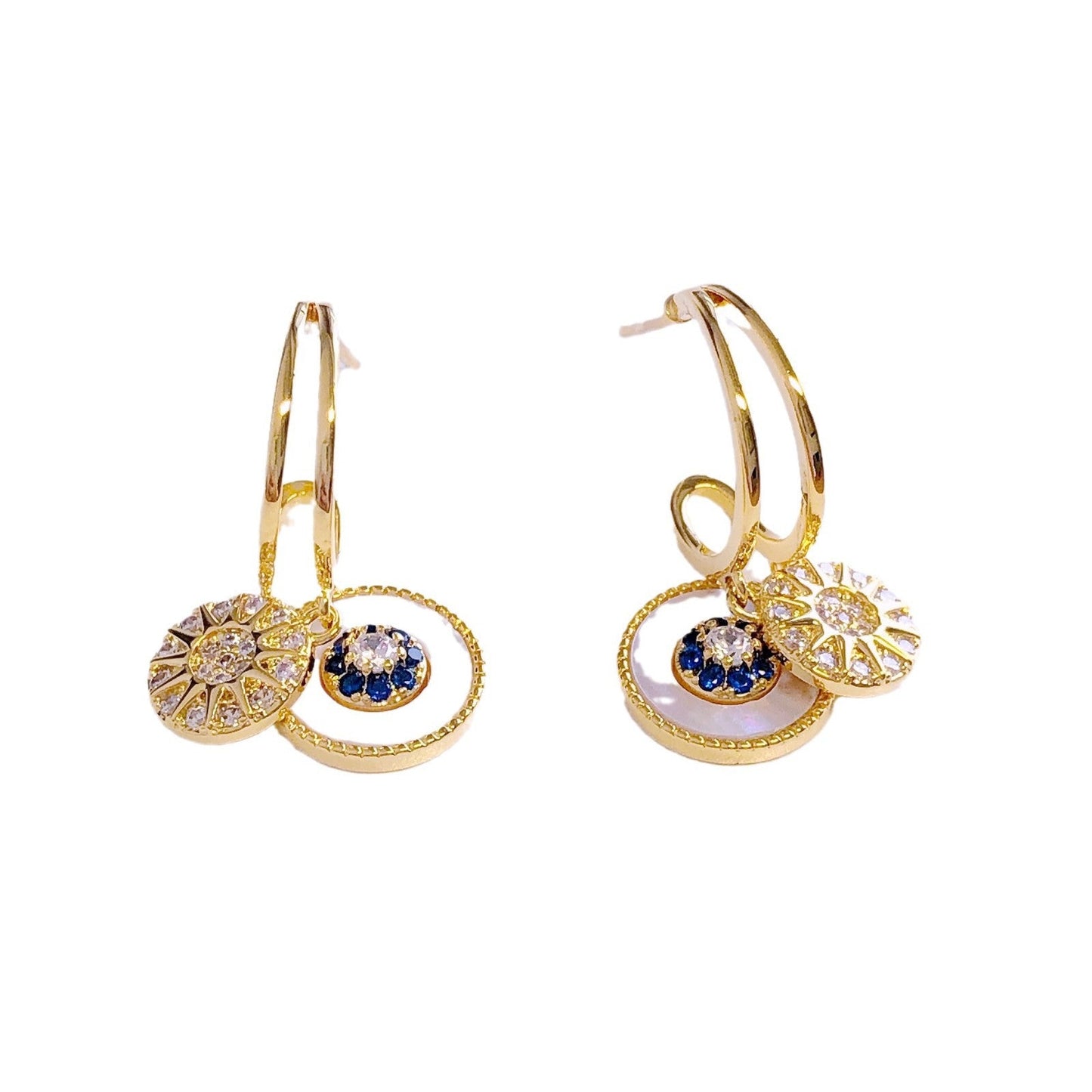 Vintage micro-set gold earrings with diamonds