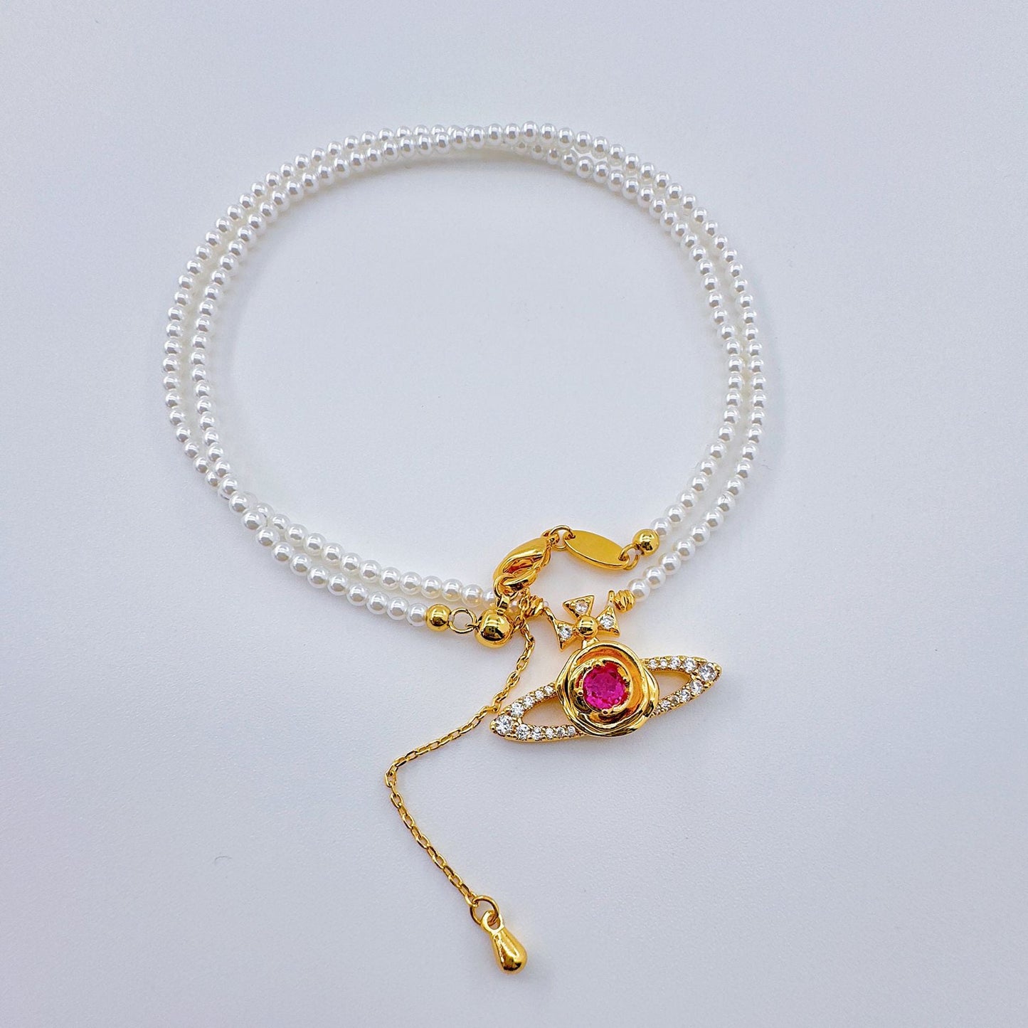 Pearl Saturn with Diamonds Chain