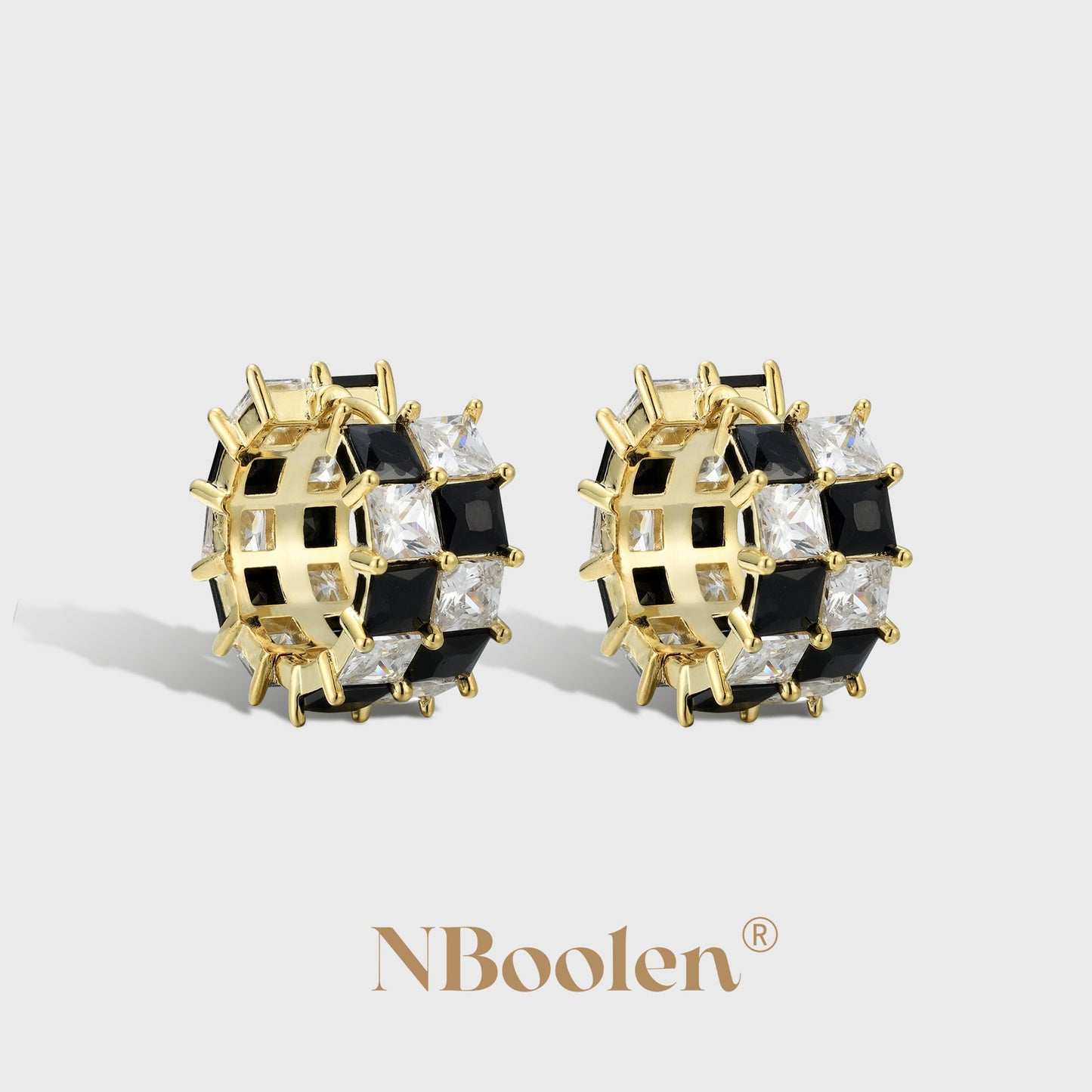 Black and White Checkerboard Zirconia Earrings