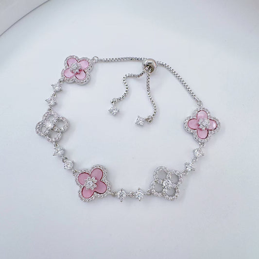 Four Leaf Clover Zirconia Openwork Bracelet