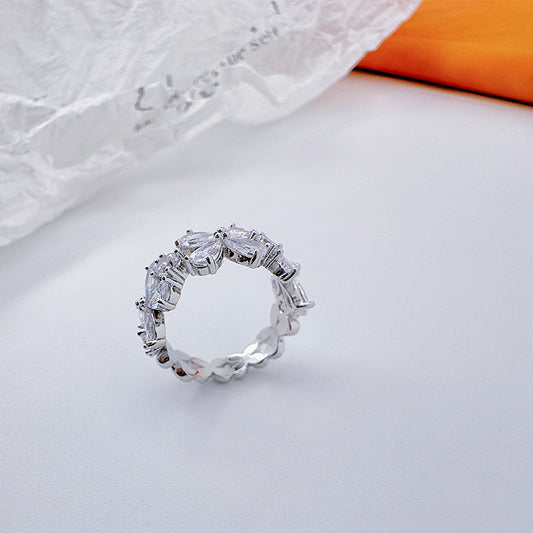 Zirconia four-petal flower open-end ring