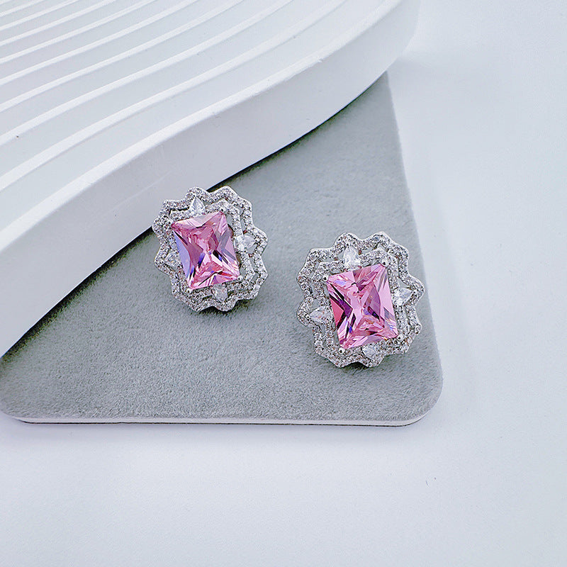 Pink baguette diamond set diamond earrings