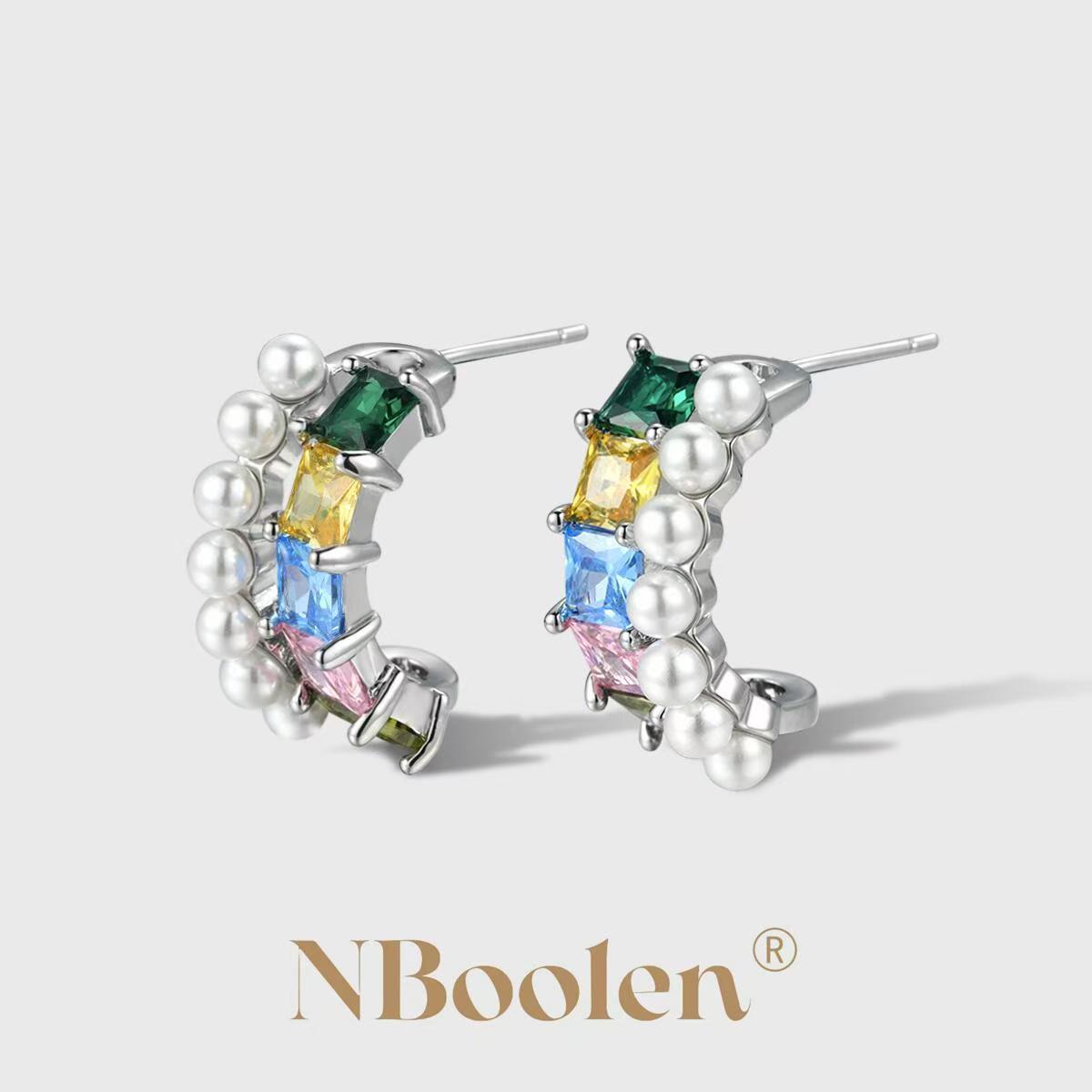 Colorful zirconia with pearl earrings