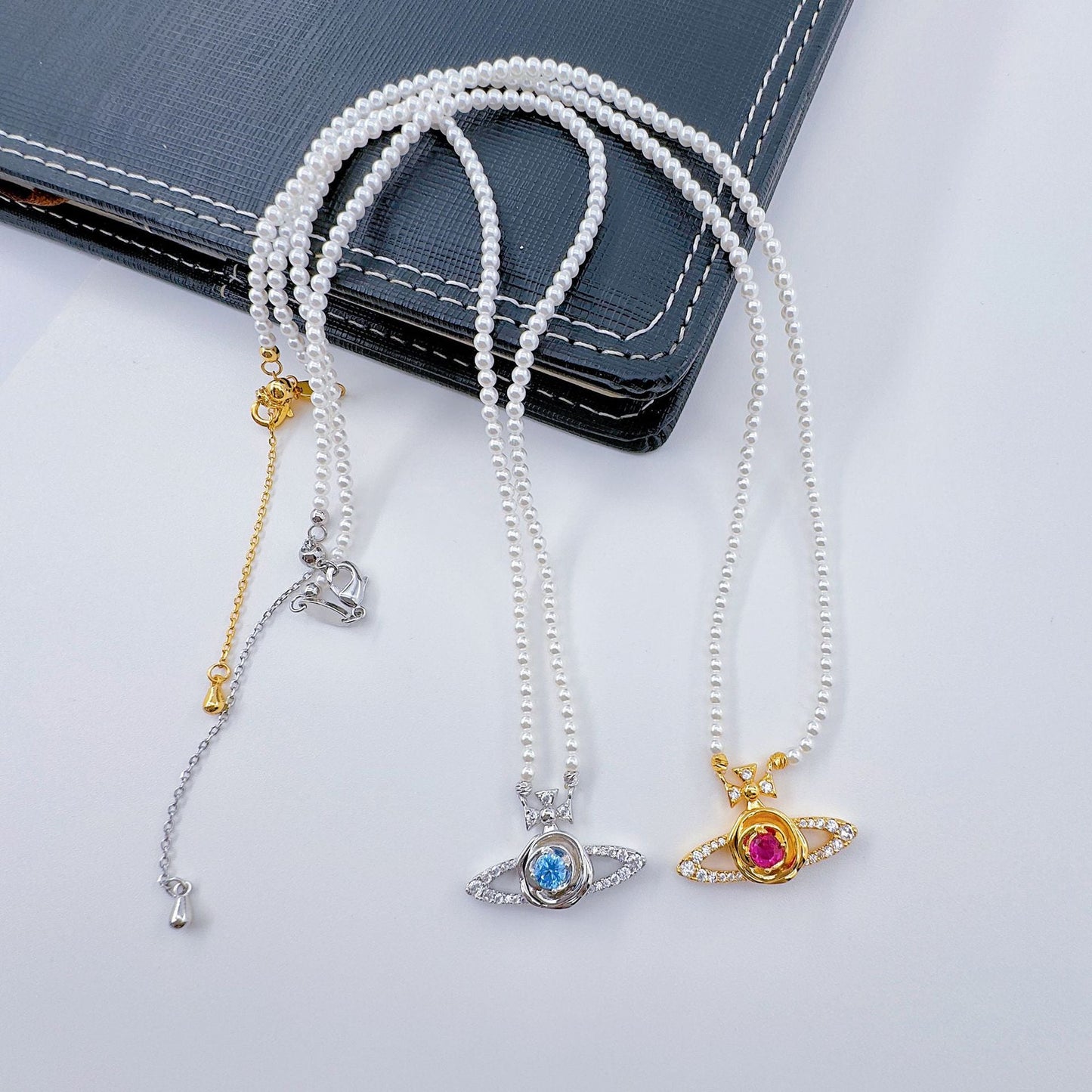 Pearl Saturn with Diamonds Chain