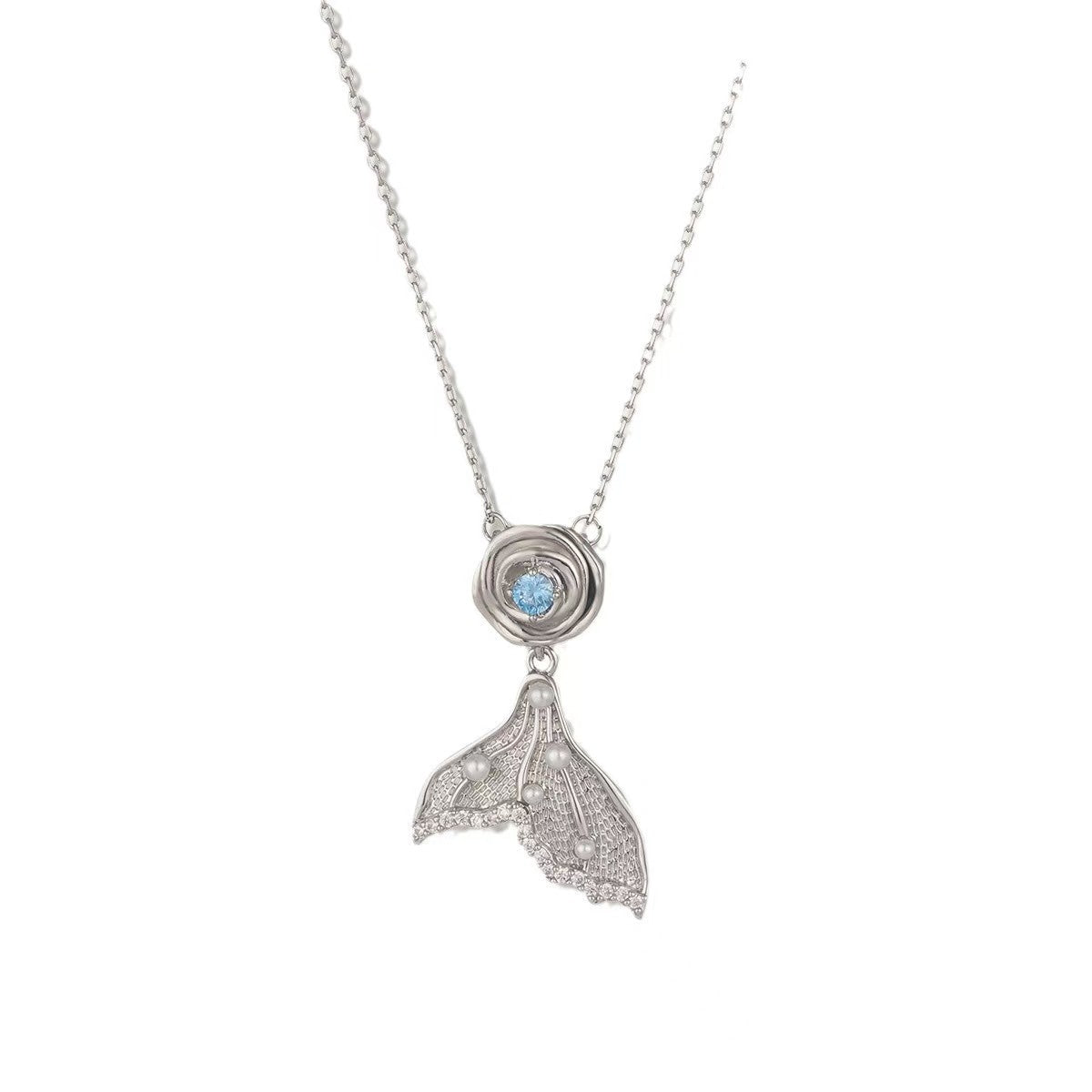 Fishtail pearl and blue zirconia necklace