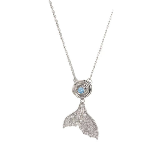 Fishtail pearl and blue zirconia necklace