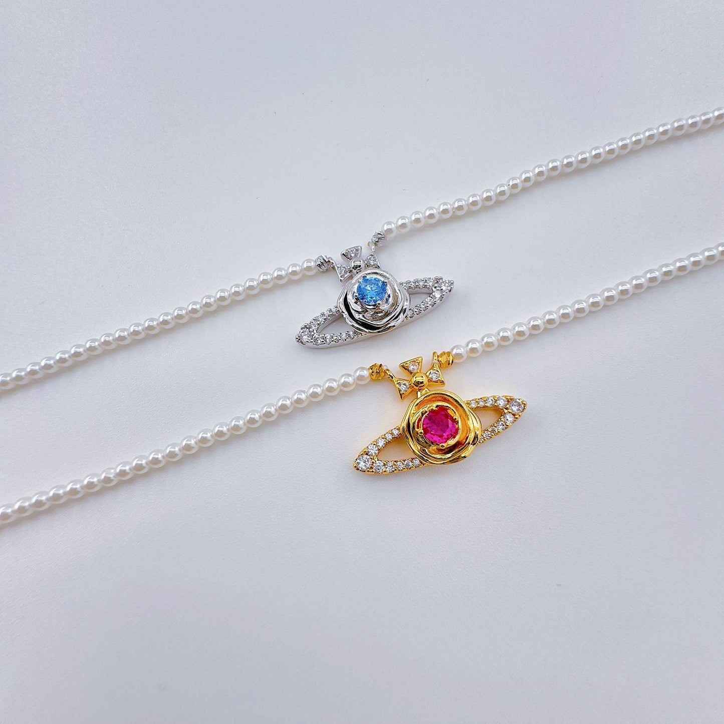 Pearl Saturn with Diamonds Chain