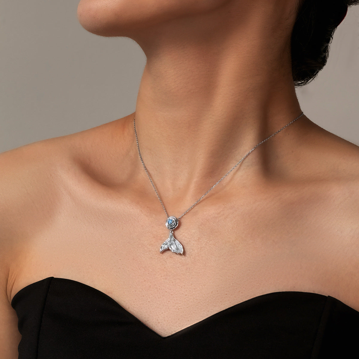 Fishtail pearl and blue zirconia necklace