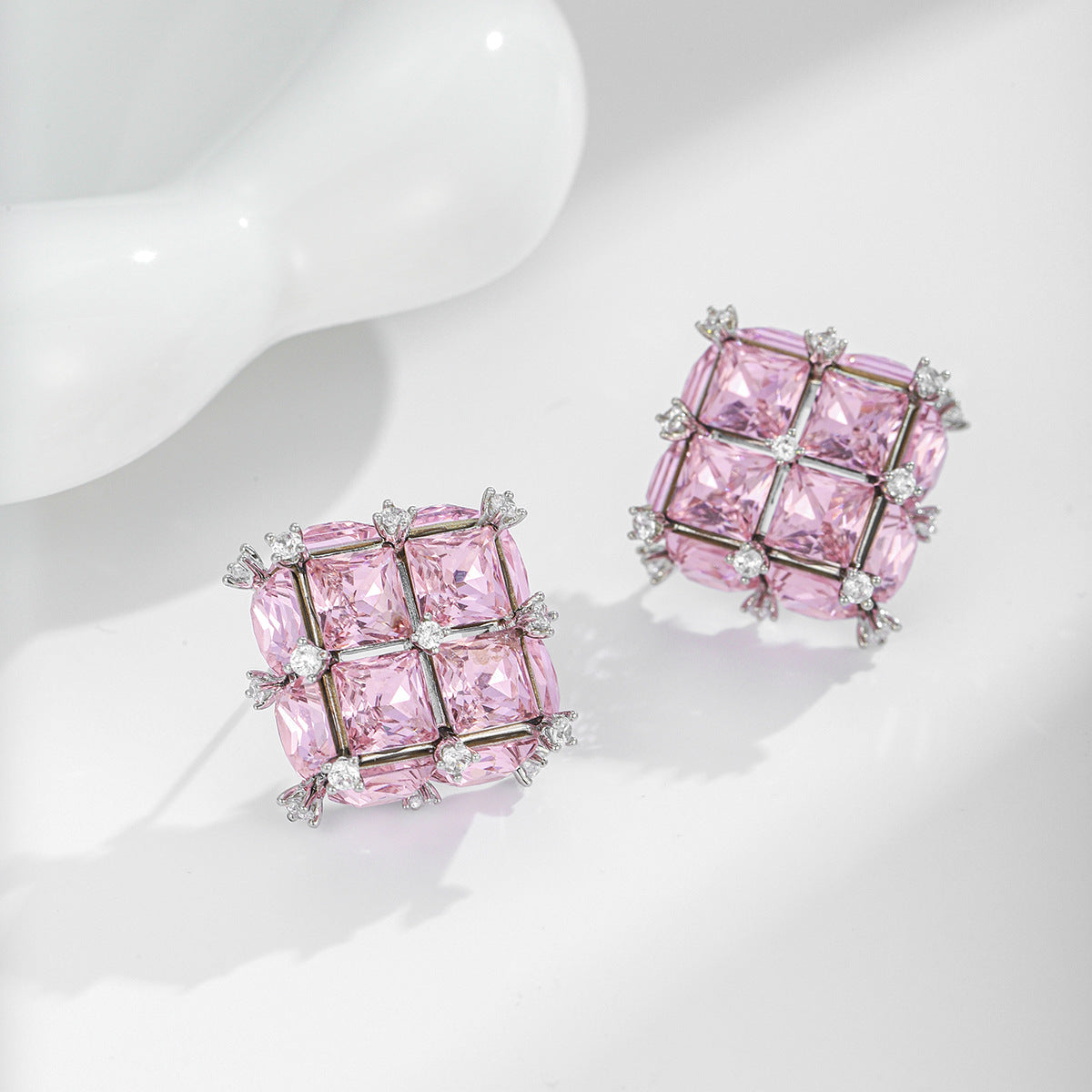Square Pink Sweet Earrings