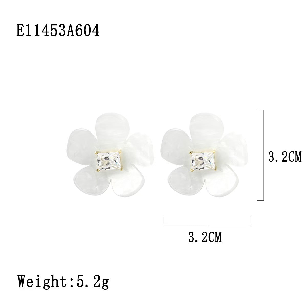 Pearlized White Acrylic with Zirconia Flower Earrings