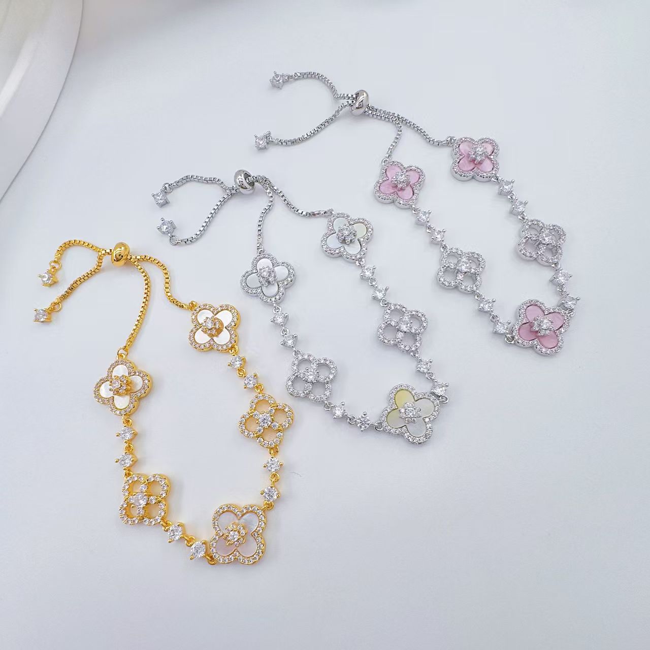 Four Leaf Clover Zirconia Openwork Bracelet