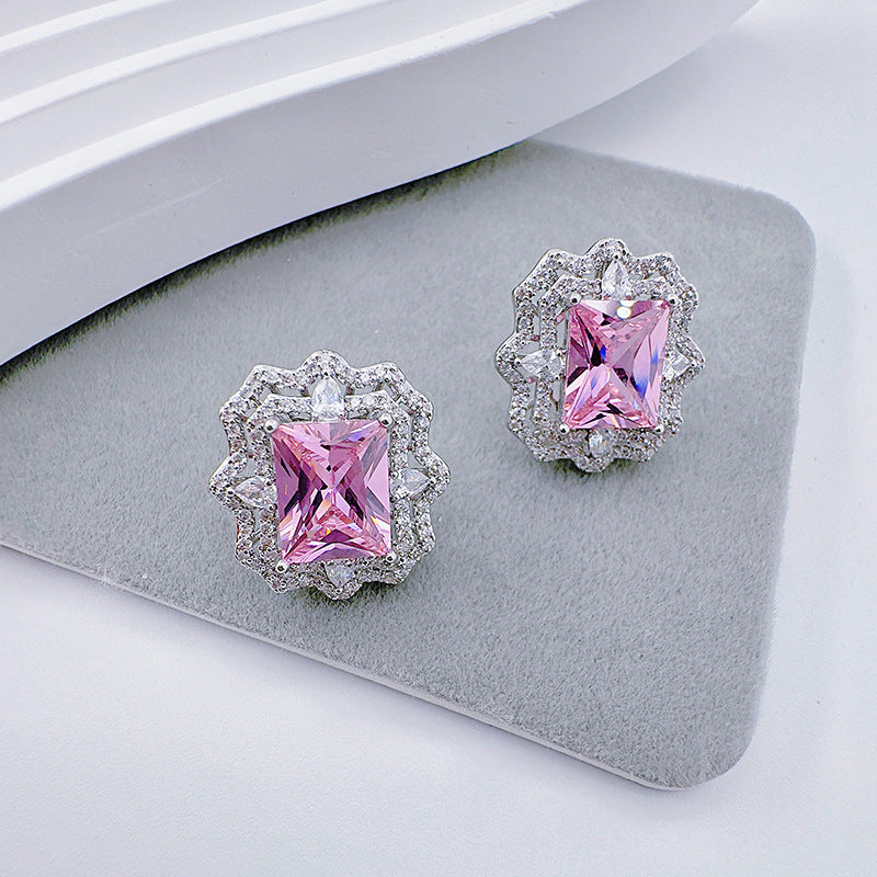 Pink baguette diamond set diamond earrings