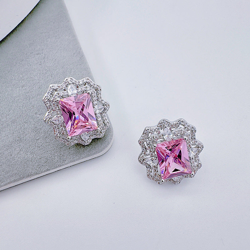 Pink baguette diamond set diamond earrings
