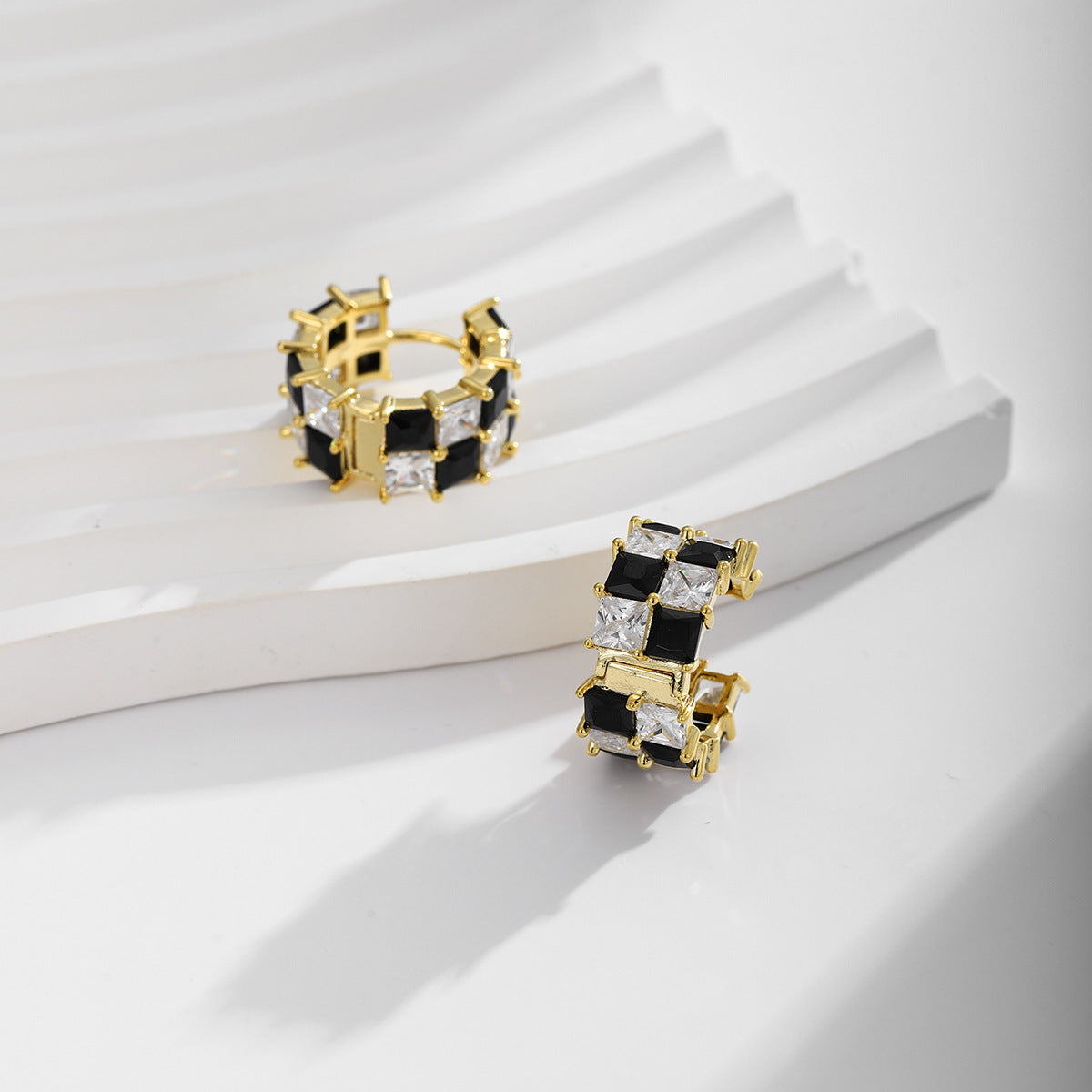 Black and White Checkerboard Zirconia Earrings