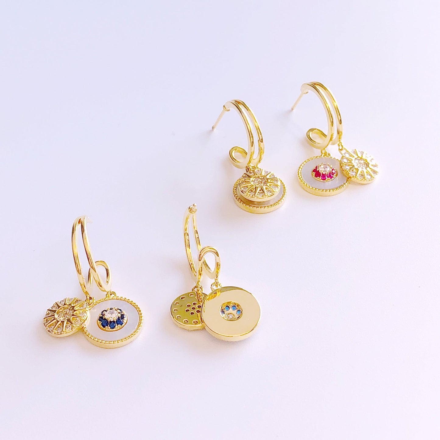 Vintage micro-set gold earrings with diamonds