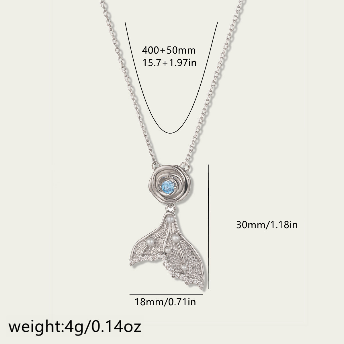 Fishtail pearl and blue zirconia necklace