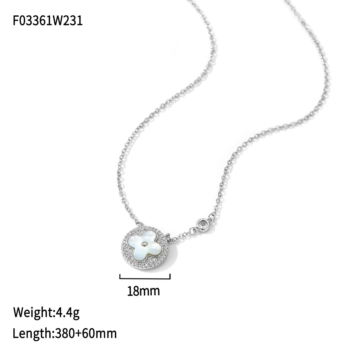 Four-leaf clover mother-of-pearl necklace