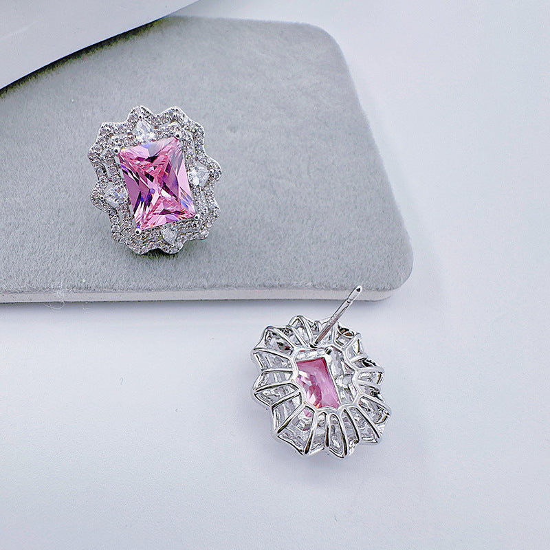 Pink baguette diamond set diamond earrings