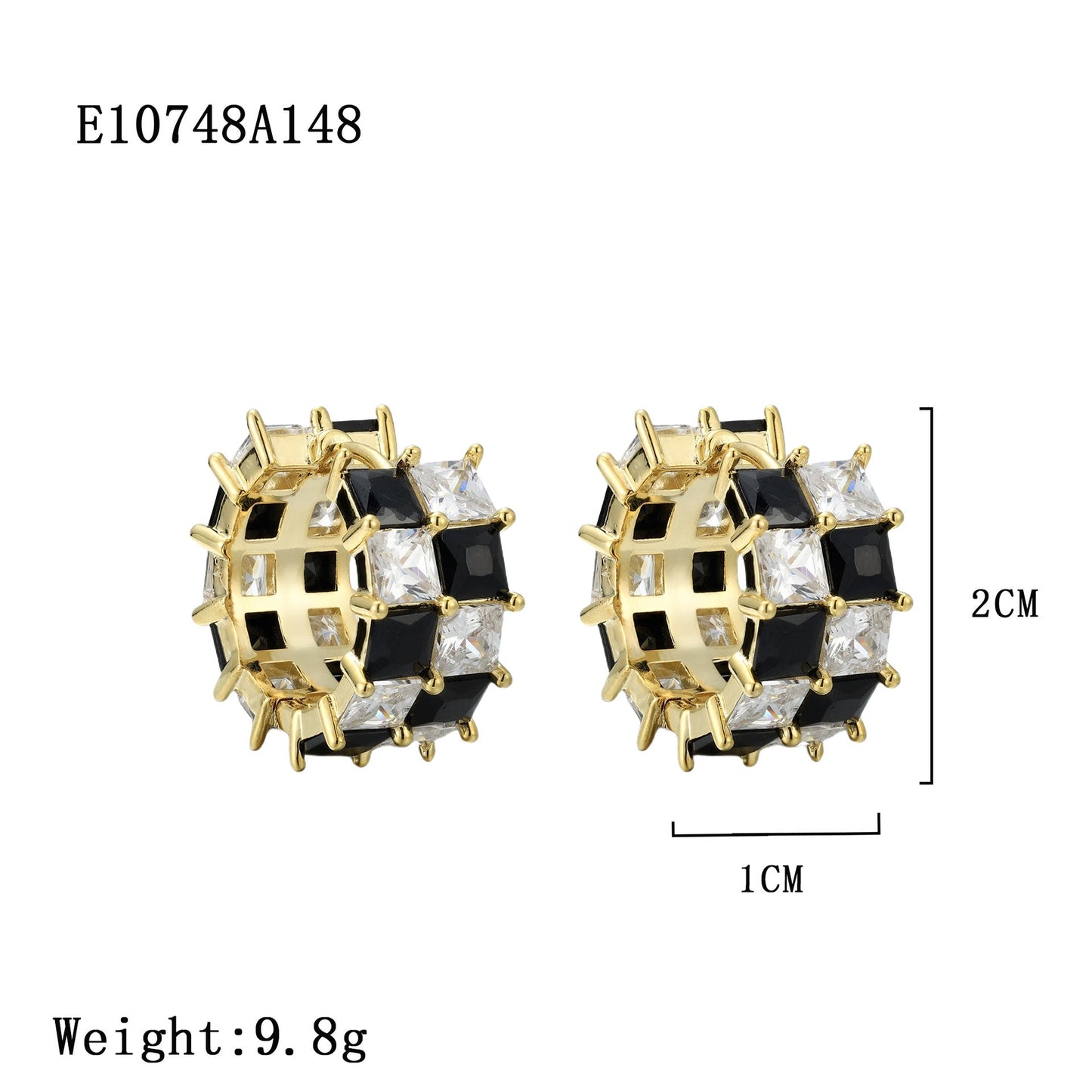 Black and White Checkerboard Zirconia Earrings