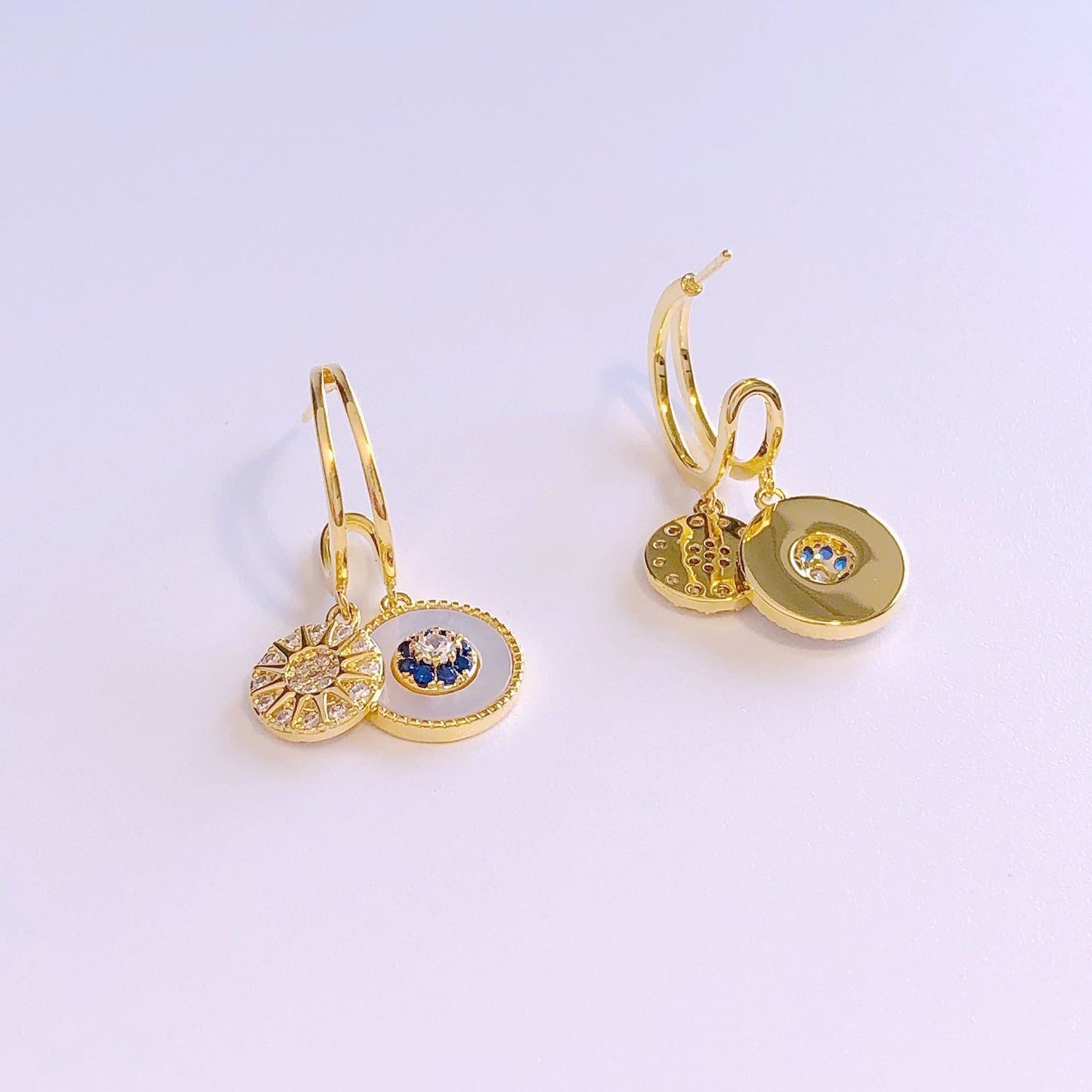 Vintage micro-set gold earrings with diamonds