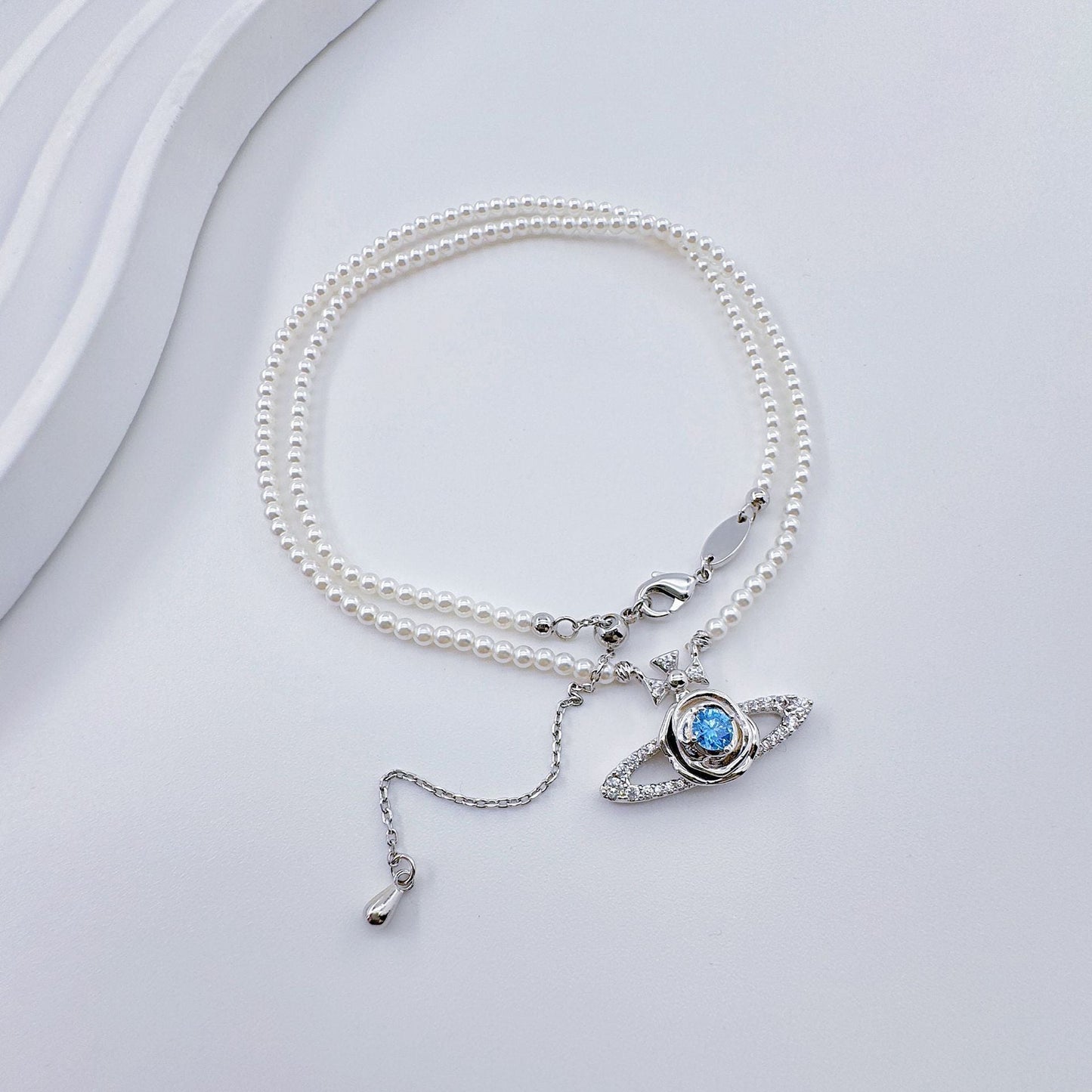 Pearl Saturn with Diamonds Chain