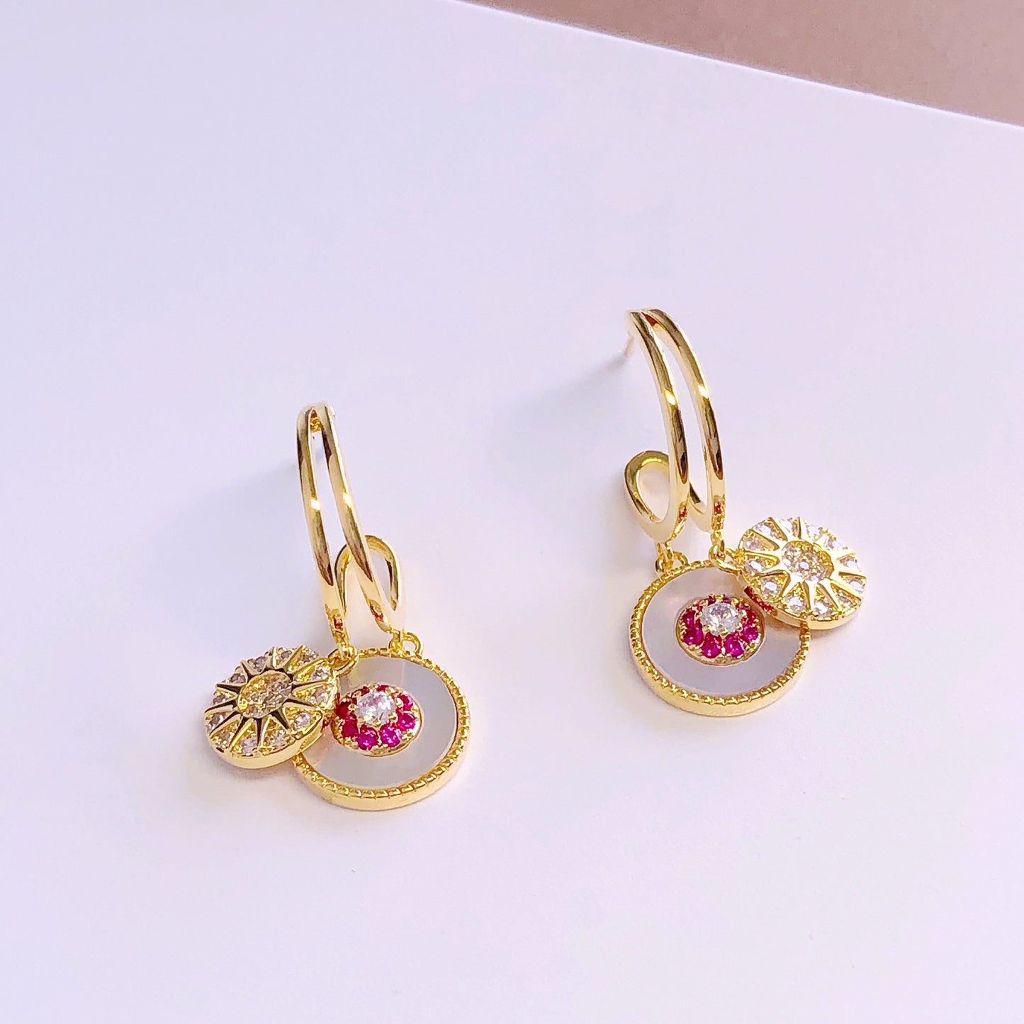Vintage micro-set gold earrings with diamonds