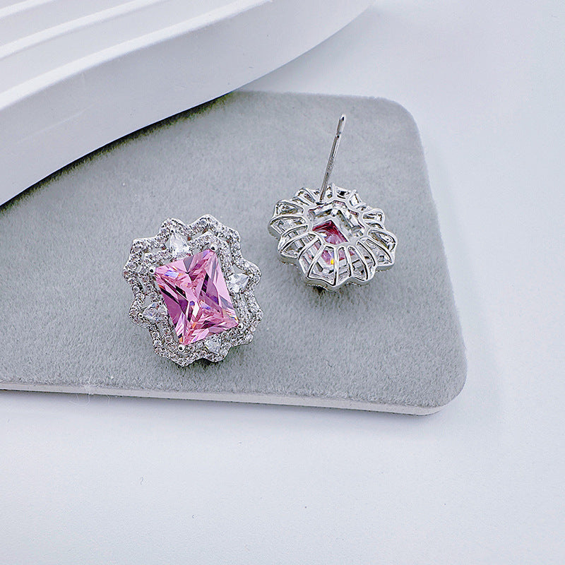 Pink baguette diamond set diamond earrings