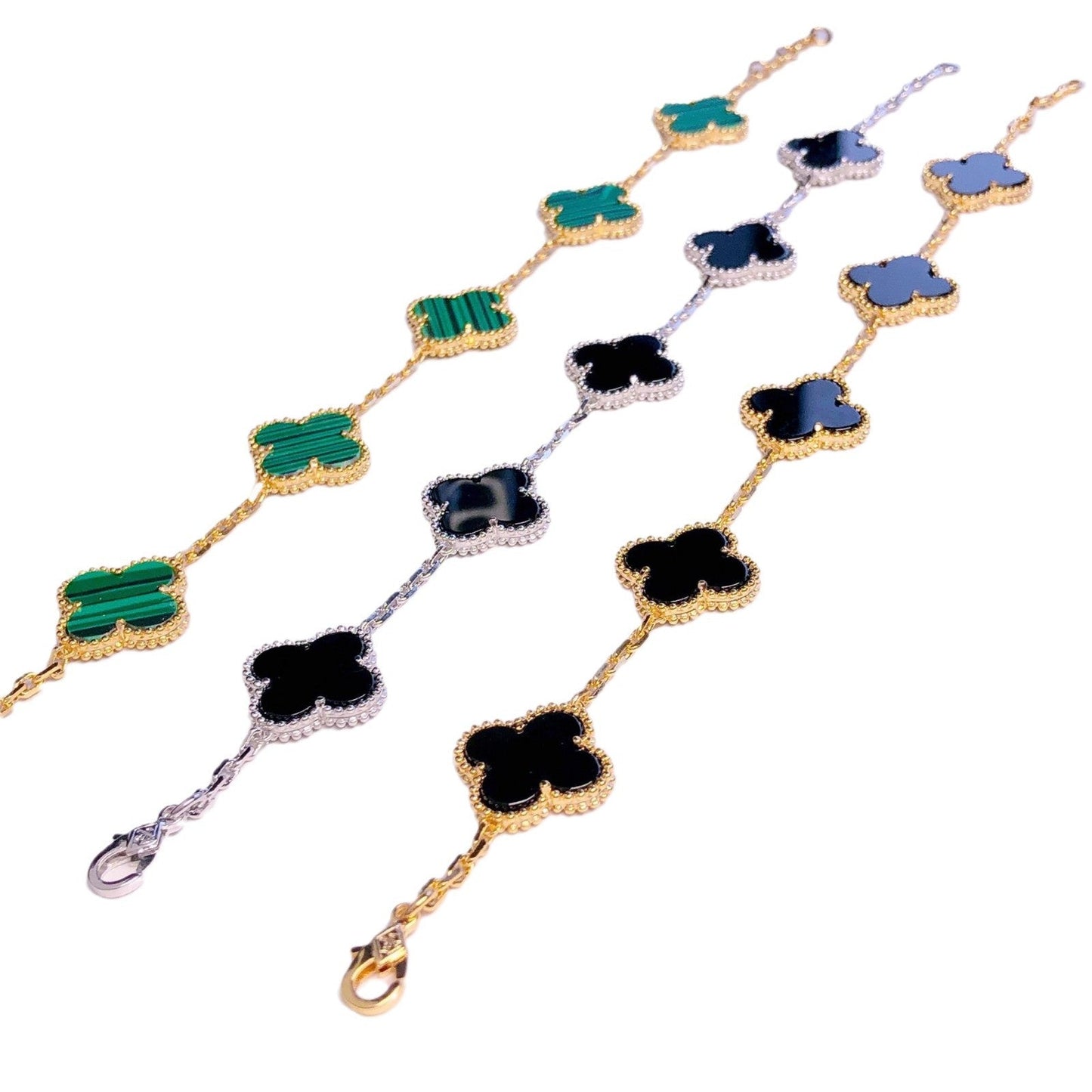 Four Leaf Clover Shape Green and Black Bracelet