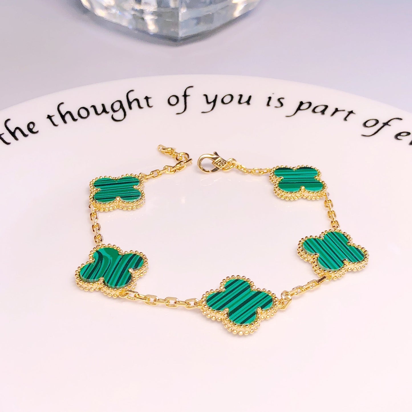 Four Leaf Clover Shape Green and Black Bracelet