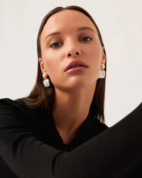 Square Pearl Statement Earrings