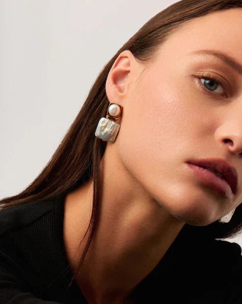 Square Pearl Statement Earrings